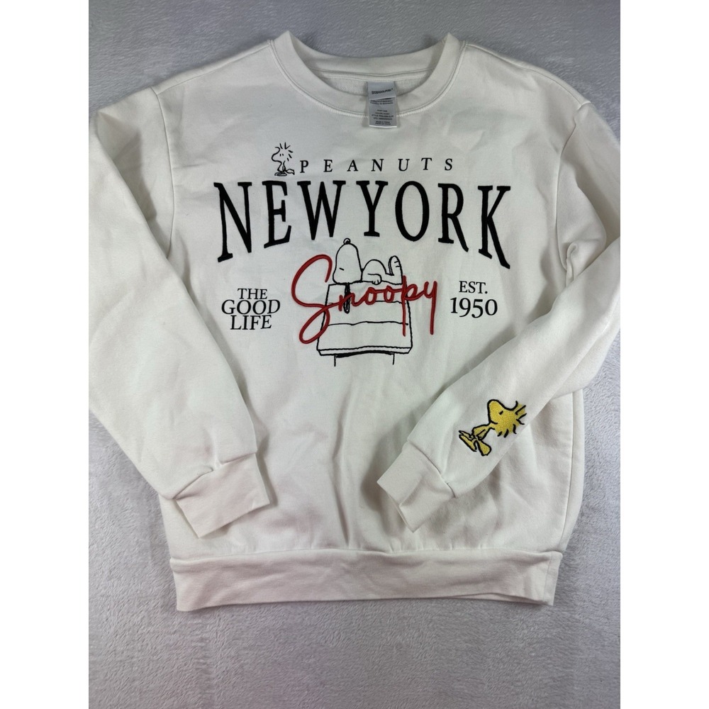 Peanuts‎ Sweatshirt Womens Medium New York Snoopy Woodstock Crew Neck Kidcore